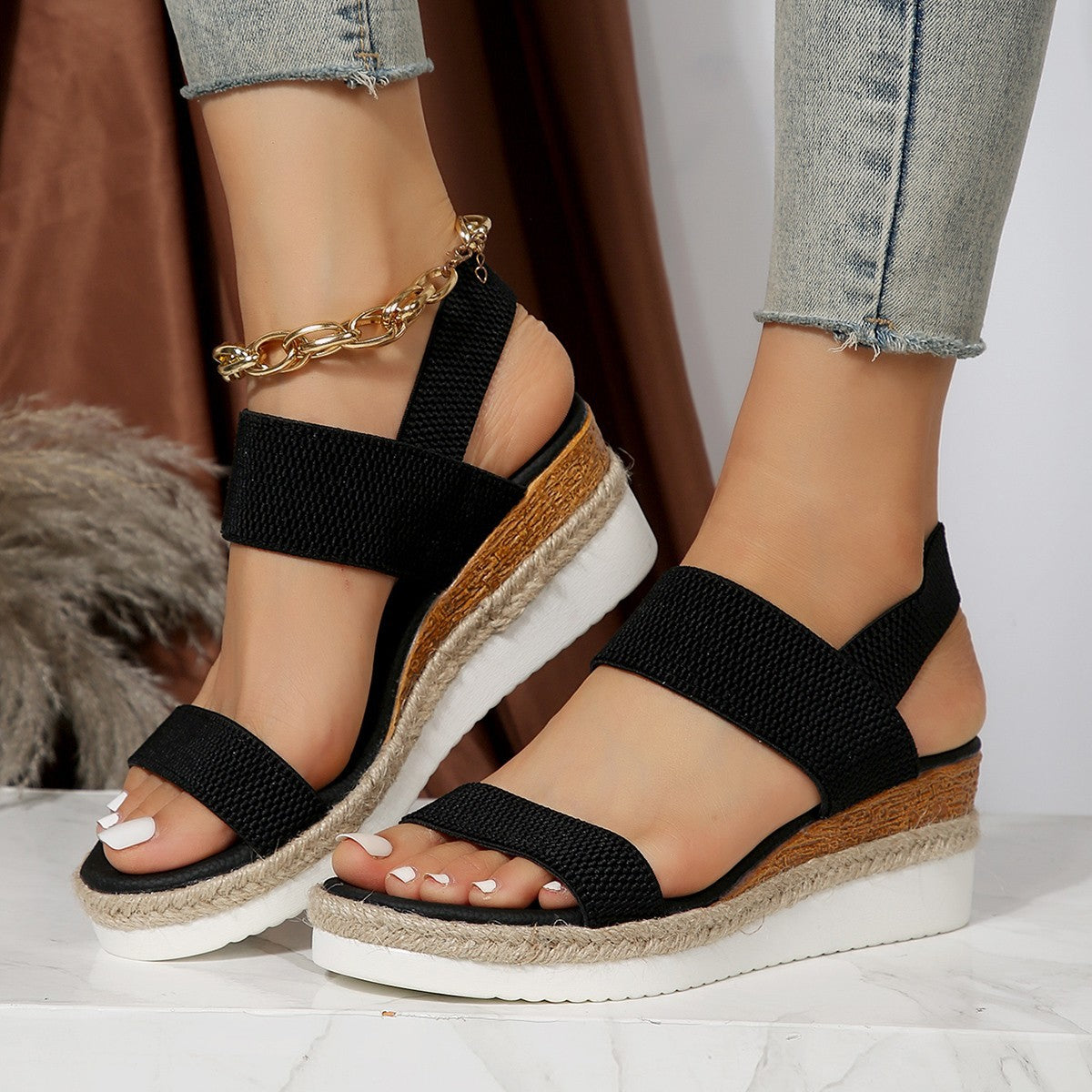 Women’s Plus Size Peep Toe Wedge Sandals | Platform Buckle Summer Heels for Casual, Party and Everyday Wear