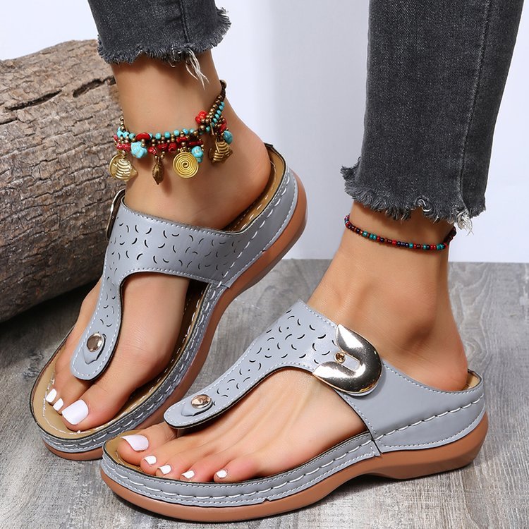 Women’s Hollow Wedge Heel Sandals – Buckle Strap Comfortable Casual Summer Shoes