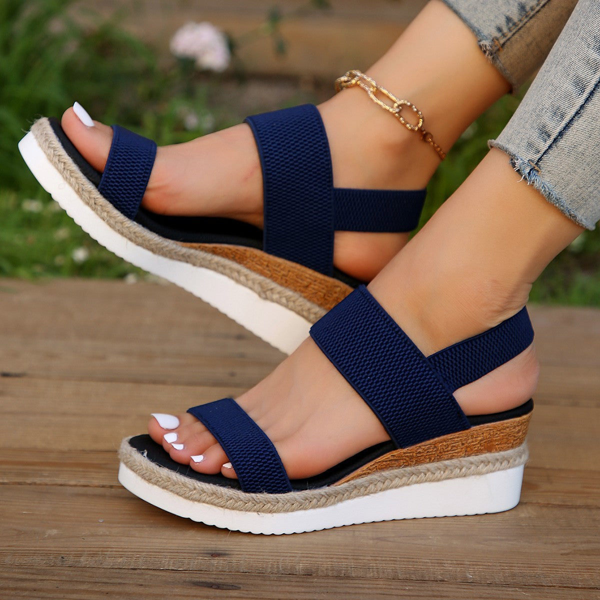 Women’s Plus Size Peep Toe Wedge Sandals | Platform Buckle Summer Heels for Casual, Party and Everyday Wear