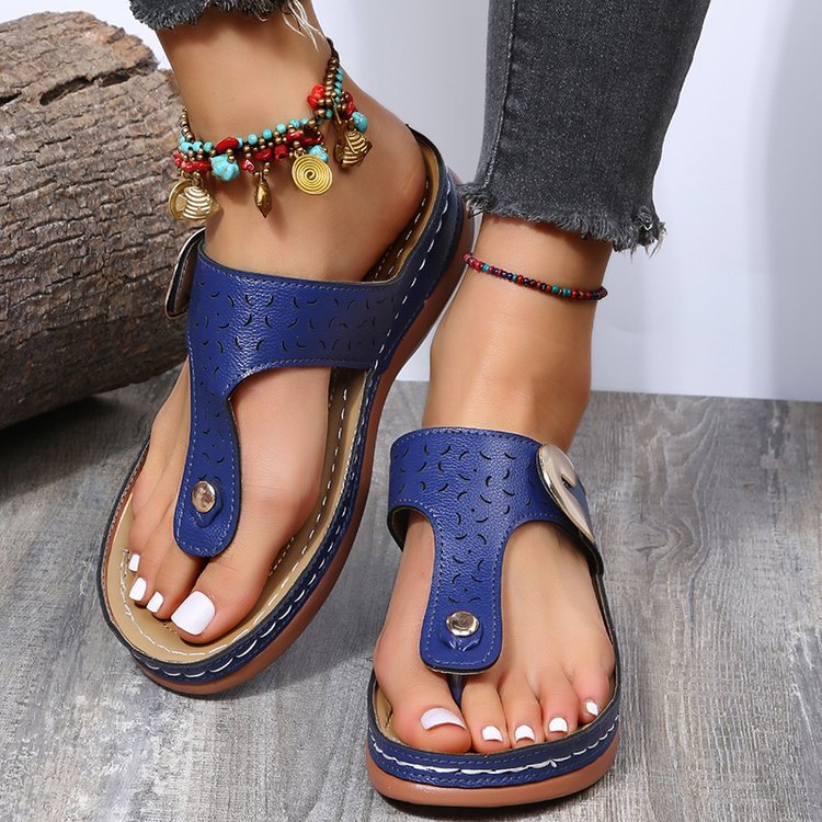 Women’s Hollow Wedge Heel Sandals – Buckle Strap Comfortable Casual Summer Shoes