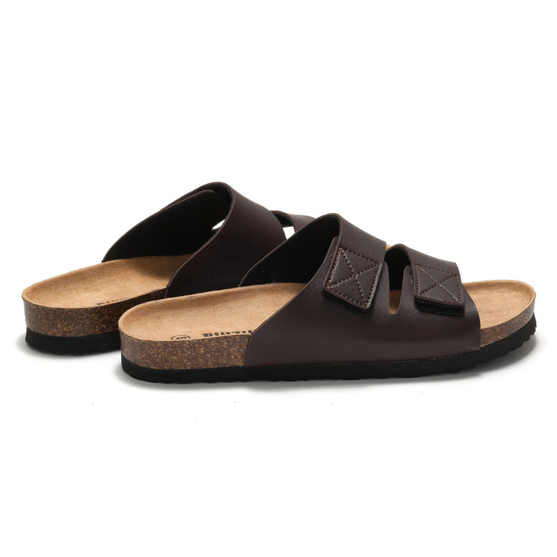 Men Cork Footbed Sandals | Adjustable Velcro Straps | Comfort Casual Summer Slides