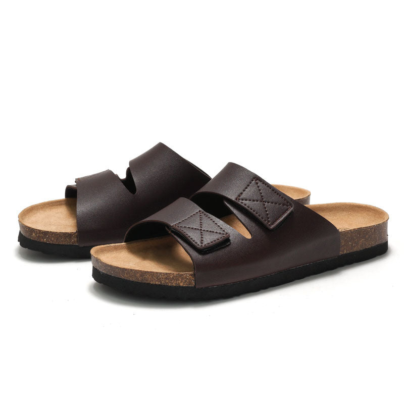 Men Cork Footbed Sandals | Adjustable Velcro Straps | Comfort Casual Summer Slides