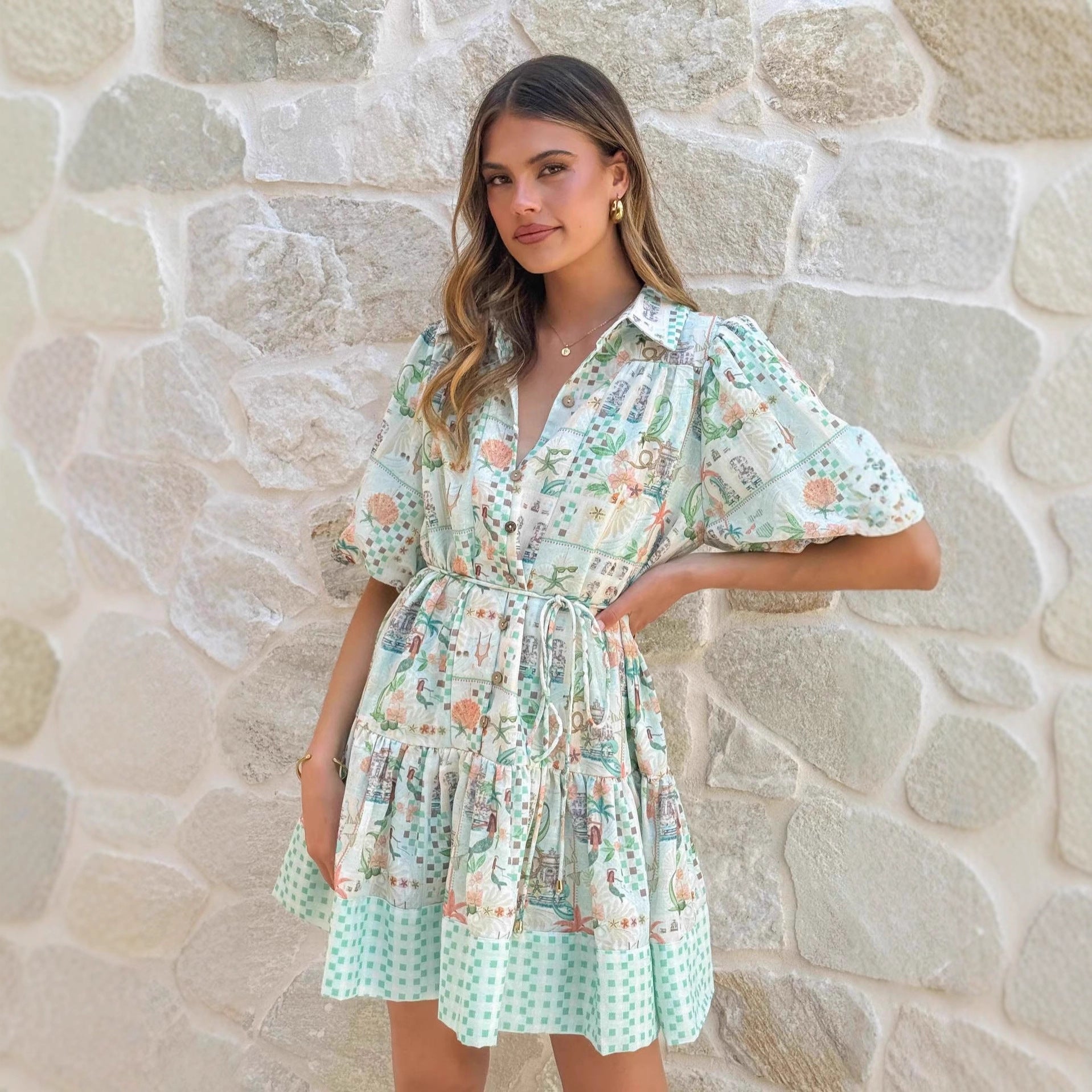 Women’s Linen Lace-Up Summer Dress | Ethereal Waist-Cinched Flowy Dress for Casual, Beach and Vacation Wear