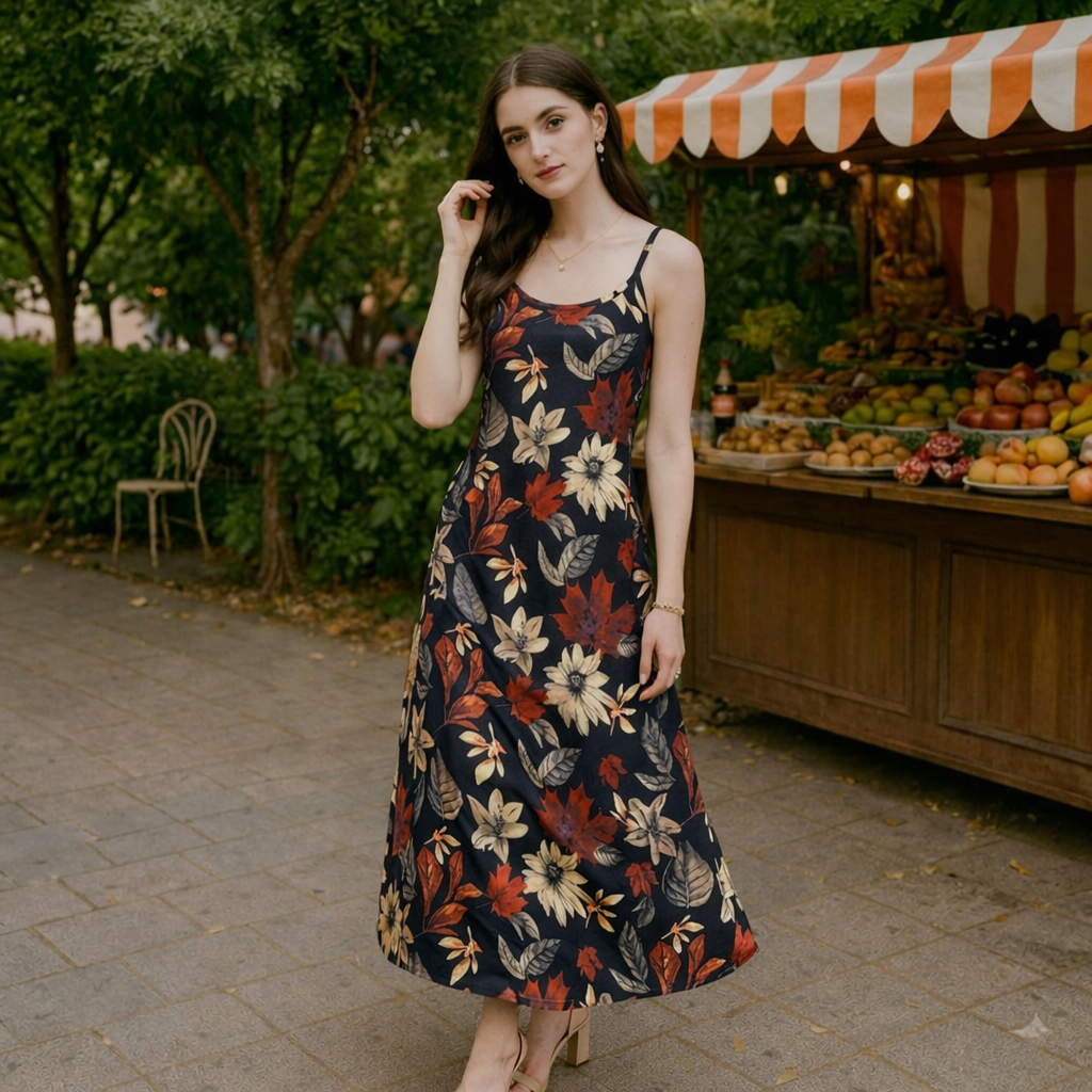 Women’s Printed Spaghetti Strap Summer Dress | Long Flowy Pocket Dress for Casual, Beach and Vacation Wear