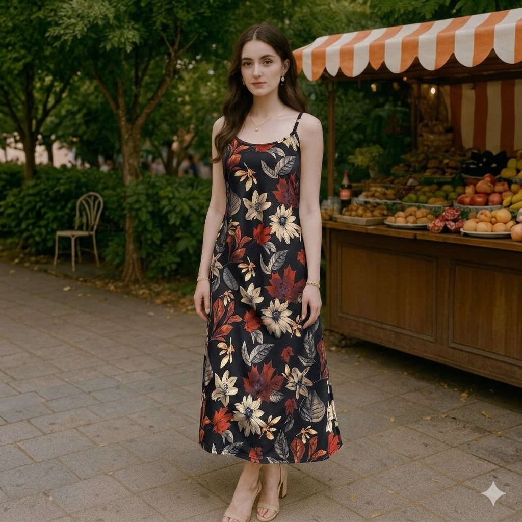 Women’s Printed Spaghetti Strap Summer Dress | Long Flowy Pocket Dress for Casual, Beach and Vacation Wear