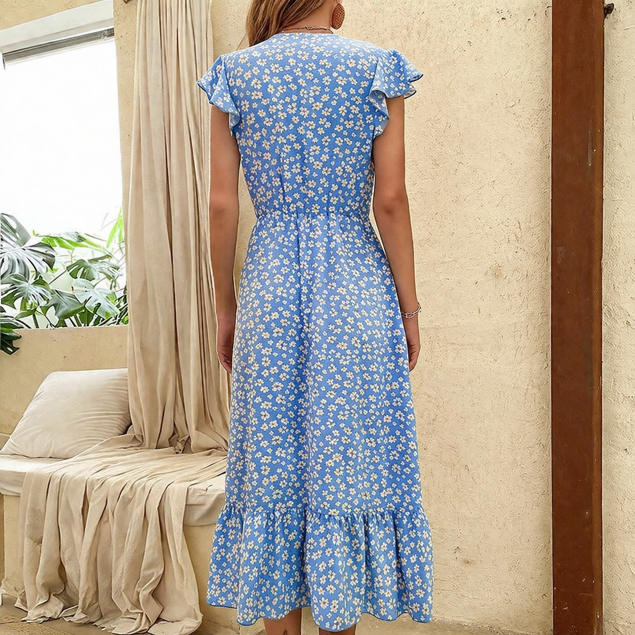 Women’s Irregular Print Summer Dress | Mid-Length Casual Flowy Dress for Vacation, Beach and Everyday Wear