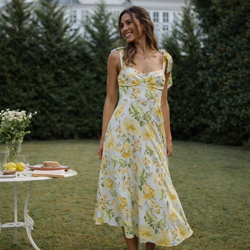 Women’s Printed Lacing Strap Summer Dress | Mid-Length Flowy Dress for Casual, Beach and Vacation Wear