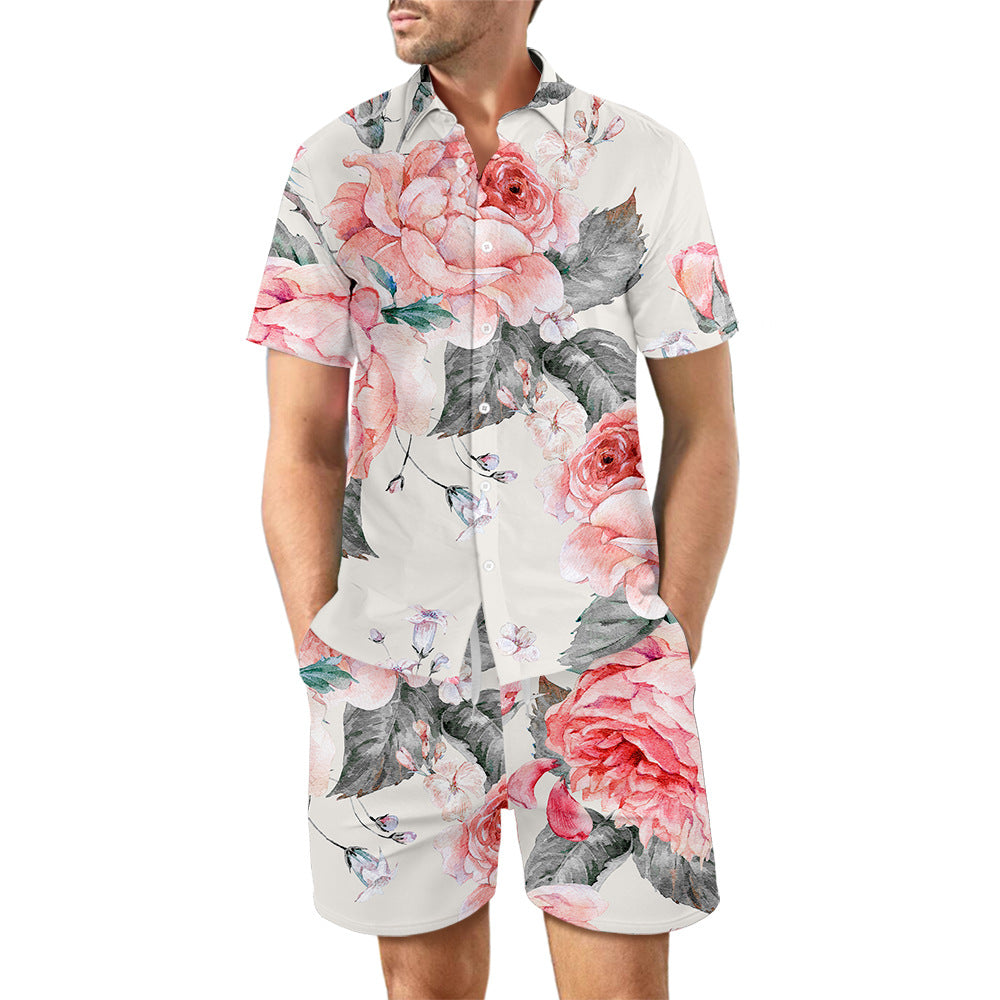 Men’s Printed Beach Co-Ord Set | Summer Shirt & Drawstring Shorts Casual Vacation Outfit