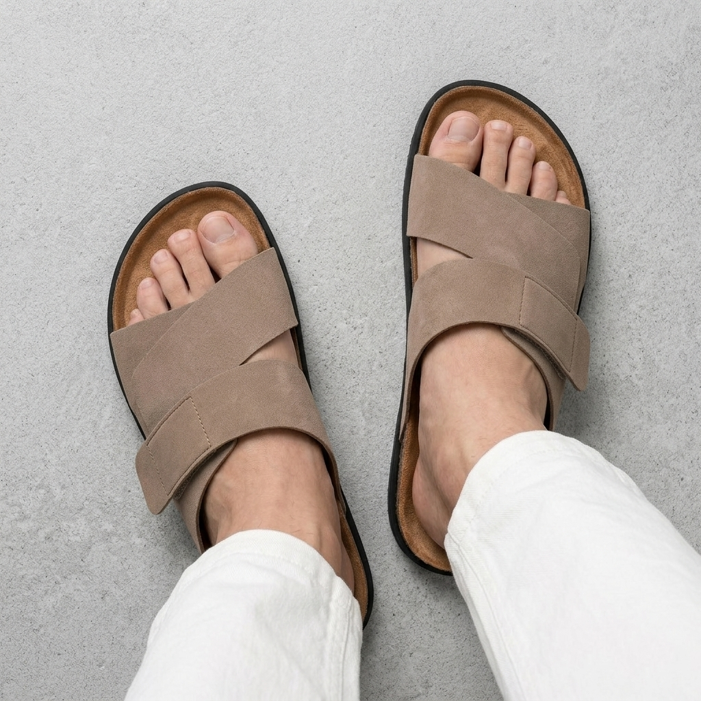 Unisex Leather Cork Sandals | Comfort Slides | Casual Beach Summer Wear