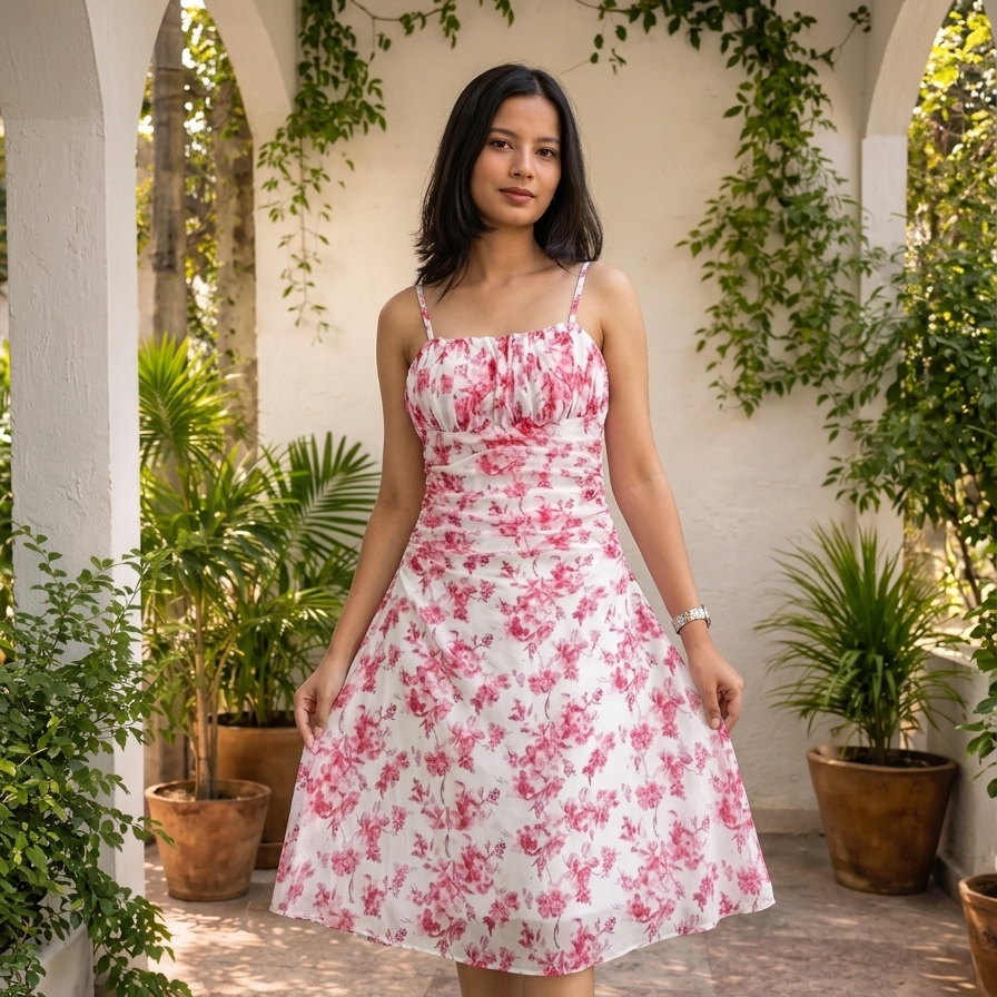 Women’s French Floral Strap Summer Dress | Lightweight Sling Dress for Casual, Beach and Vacation Wear