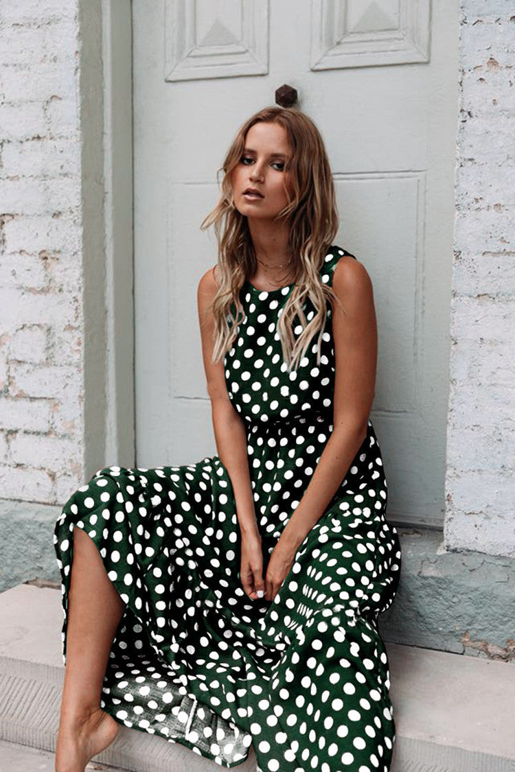 Women’s Polka Dot Sleeveless Summer Dress | Casual Flowy Everyday Dress for Beach, Vacation and Daily Wear