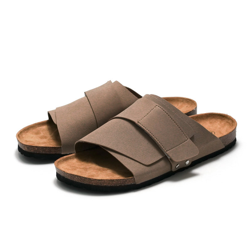 Unisex Leather Cork Sandals | Comfort Slides | Casual Beach Summer Wear