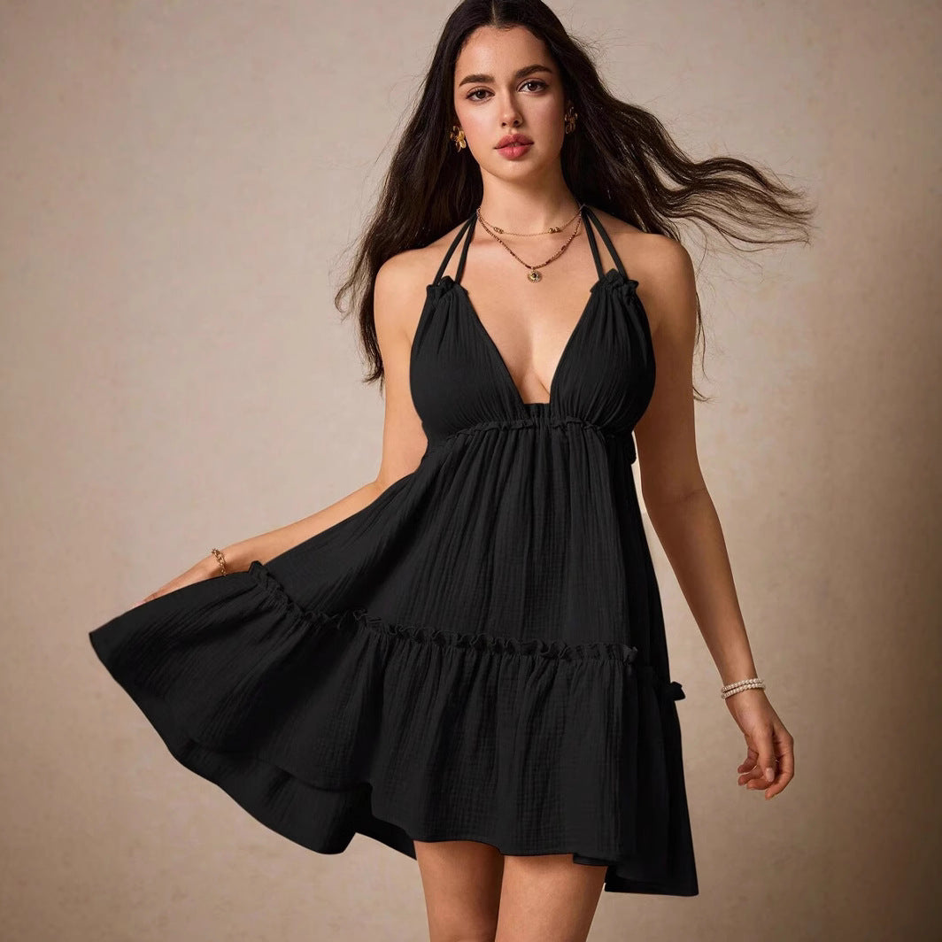 Women’s Deep V Neck Backless Lace Dress – Elegant Party &amp; Evening High-End Outfit