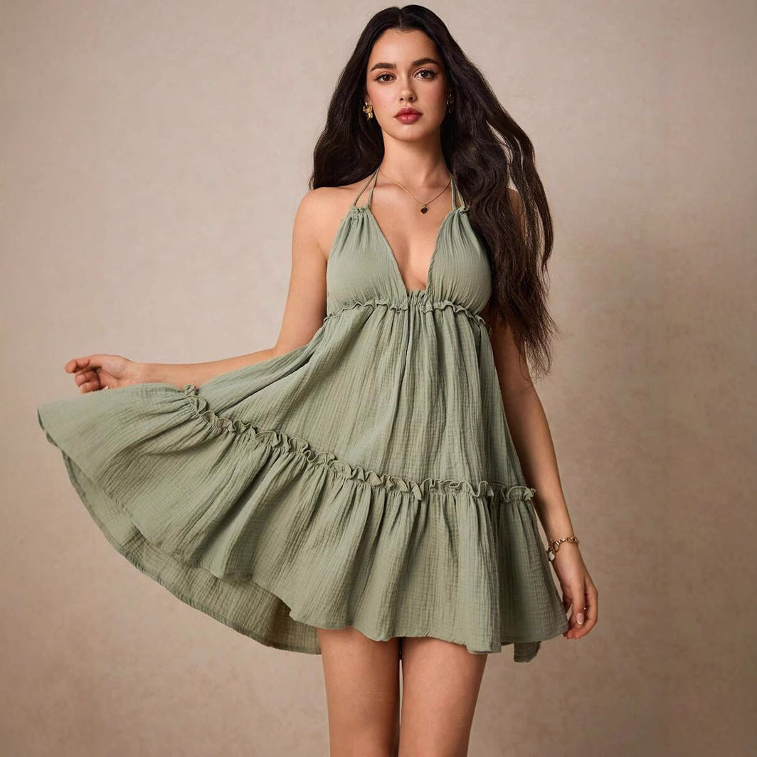 Women’s Deep V Neck Backless Lace Dress – Elegant Party &amp; Evening High-End Outfit