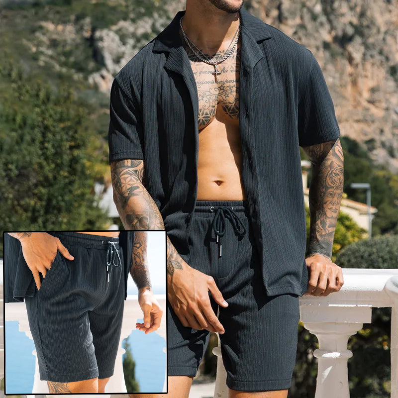 Men’s Two Piece Shirt & Shorts Set – Casual Summer Beach Outfit Streetwear Co-Ord Set