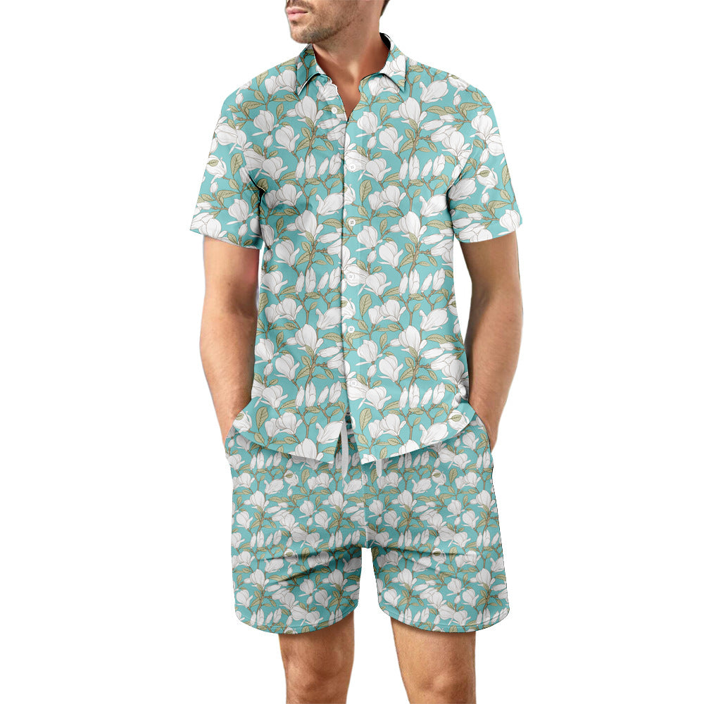 Men’s Printed Beach Co-Ord Set | Summer Shirt & Drawstring Shorts Casual Vacation Outfit