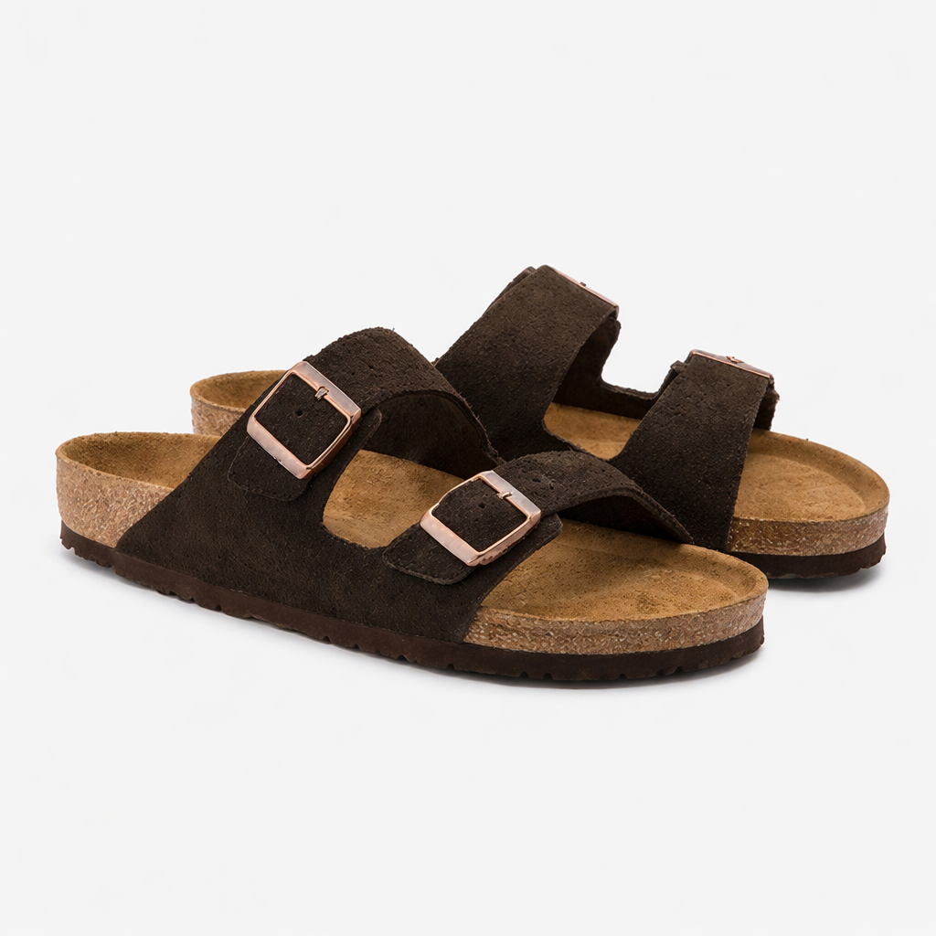 Woman's Vintage Cork Flat Sandals | Adjustable Buckle Summer Comfort Slides for Casual, Travel and Everyday Wear