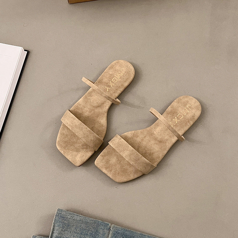 Women’s Korean Style Square Toe Sandals | Peep Toe Summer Slides for Casual, Vacation and Everyday Wear