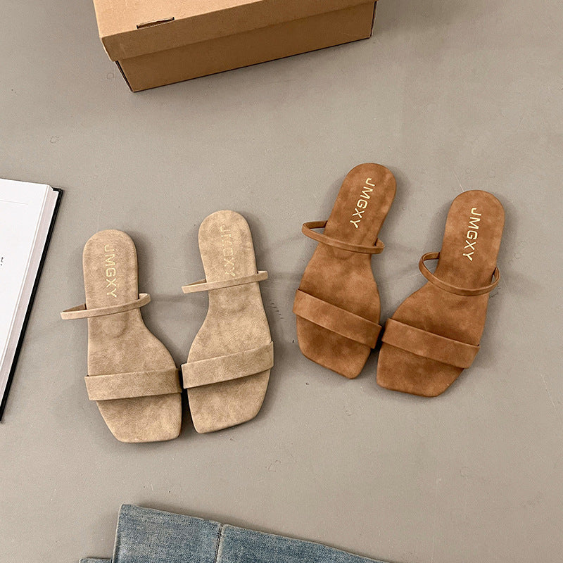 Women’s Korean Style Square Toe Sandals | Peep Toe Summer Slides for Casual, Vacation and Everyday Wear