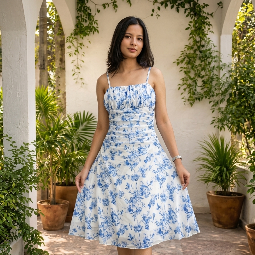 Women’s French Floral Strap Summer Dress | Lightweight Sling Dress for Casual, Beach and Vacation Wear